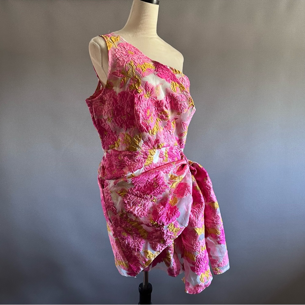 Nwt Reverse One Shoulder Wrap Garden Tea Party Mini Dress - Picture 7 of 11
